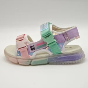 Girls’ Pastel Iridescent Summer Sandals Velcro Open Toe Breathable EVA Sole Non-Slip Casual Kids Shoes