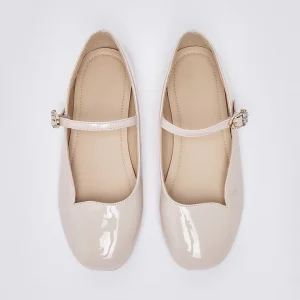 Girls Patent Leather Mary Jane Shoes Spring Summer Flat Ballet Flats With Rhinestone Buckle Strap For Kids