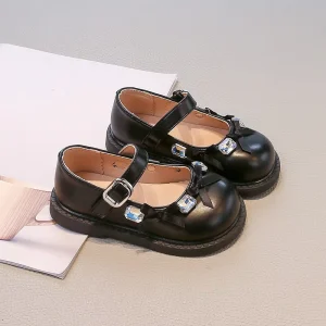 Girls’ Performance Dance Shoes with Bow Princess Lace Up Design Soft Sole Rhinestone for Spring Summer Autumn Made of PU