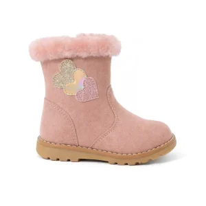 Girls Pink Fur Kids Winter Ankle Boots TPR Midsole Mesh Lining Side Zipper Non Slip Sole
