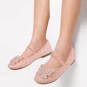 Girls Princess Ankle Shoes Bow Children’s Crystal TPR Outsole Autumn Shiny Sequin Dance Shoes Kids