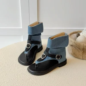 Girls’ Princess Flip Flop High Top Sandals Summer Solid Color Back Zipper Children’s Shoes for Little Girls Older Kids