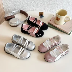 Girls’ Princess Shoes Autumn Korean Style Children’s PU Upper TPR Outsole Elastic Band Closure Fashion Soft Sole Logo