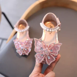 Girl’s Princess Shoes Butterfly Mesh Diamante Dream Party Children Single Shoe Spring Cover Toe 21 36 Infant Sweet Kids Flats