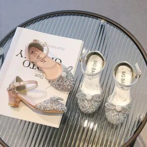 Girls’ Princess Shoes Children’s Crystal New High Heel Pumps Older Kids Closed Toe Dance Sandals Trendy Summer