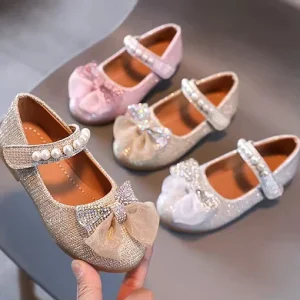 Girl’s Princess Shoes Kids Sandals Soft Soles Shoes With Pearls Girls Dancing Dress Shoes