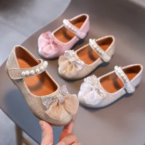 Girl’s Princess Shoes Kids Sandals Soft Soles Shoes With Pearls Girls Dancing Dress Shoes