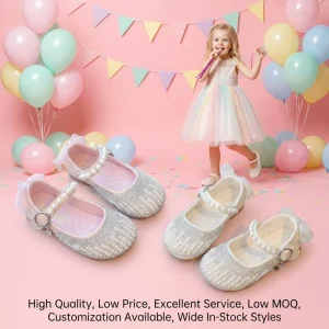 Girls Princess Shoes Toddler Bling Rhinestone Pearl Hook and Loop Soft Sole Kids Wedding Party Dress Flats