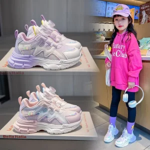Girls’ Princess Sneakers All Match Mesh Breathable Torre Shoes for Spring Autumn New Elementary School Slip On Closure