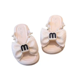 Girls Princess Style Slippers Summer Soft Soled Outdoor Shoes Bow Sandals for Kids