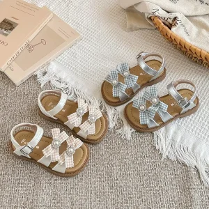 Girls’ Princess Summer Bow Flower Pearl Soft Sole Anti slip Children’s Open Toe Beach Shoes