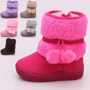 Girls’ Princess Winter Snow Boots Children’s Plus Size Comfortable Slip-On with Cotton Insole Warm for Kids