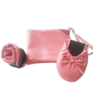 Girls Printed Autumn Spring Summer Flat Solid Slip On Ballet Flats Foldable Comfort Party Shoes with Adjustable Strap and Bag