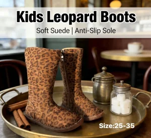 Girls Real Suede Leopard Boots Soft Comfortable British Style Kids