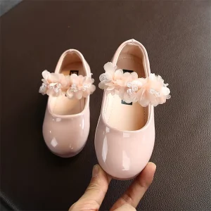 Girls Rhinestone Lace Baby Shoes Soft Soled Ballerina Student Bowknot Kids Leather Shoes for Dance Wedding Party