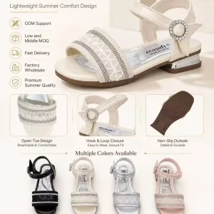 Girls Rhinestone Sandals Summer Open Toe Princess Dress Shoes Kids Flat Sandals