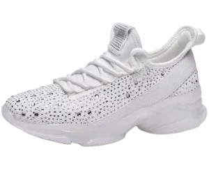 Girls Rhinestone Slip Sneakers Kids Sparkly Lightweight Summer Tennis School Knit Jelly Sole Glitter Cushioning Walking Toddler
