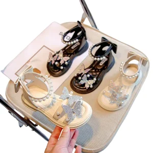 Girls’ Sandals Summer New Pearl Children’s Shoes Summer Style Girls’ Western-style Princess Shoes Anti slip Beach Shoes