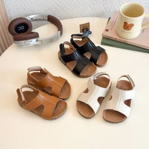 Girls’ Sandals Summer New Style Little Girls’ Hollow Soft TPR Outsole Casual Ankle Velcro Beach Shoes