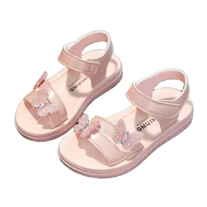 Girls Sandals Summer New Sweet Princess Kids Fashion Princess Solid Children Soft PU Rhinestones Flower Shine Party Shoes