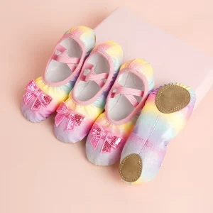 Girls Sequin Ballet Shoes Children Colorful Shiny Dance Performance Shoes