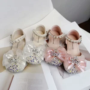 Girls Shoes Spring Autumn New Kids Pearl Rhinestone Bow Dance Shoes Children Princess Party Shoes Baby Girls Half Sandals