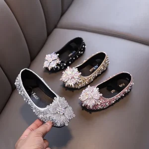 Girls Shoes Spring Summer Children’s Princess Shoes Children Fashion Blingbling Rhinestones Bow Party FLAT Shoes Kids