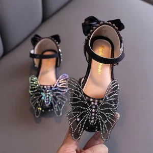 Girls Shoes Spring and Autumn New Children’s Princess Shoes Kids Butterfly and Bow Knot Crystal Dress Shoes