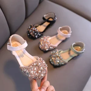 Girls Single Shoes Spring and Autumn New Pearl Rhinestone Bows Small Children Dance Shoes Performance Shoes for Girl
