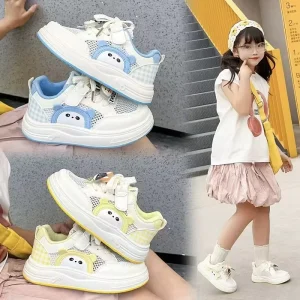 Girls Single layer Casual Shoes Summer New Arrivalsstylish Adorable White Sneakers Breathable Mesh velcro Closure Children