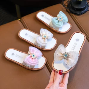 Girls’ Slippers Summer Versatile Soft Sole Bow Children’s Slippers