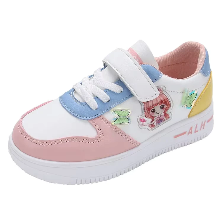Girls Sneaker Spring Cartoon Pattern Sport Shoes for Kid Comfort Casual Flat Slip-On Running Shoes for 7-12 Yr Children