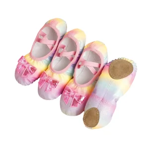 Girls Soft Ballet Shoes Colorful Sequin Performance Shoes for Dance Shiny Children’s Dancewear
