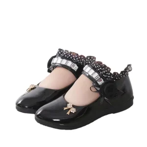 Girls Solid Color PU School Shoes Princess Style for Big Kids and Babies