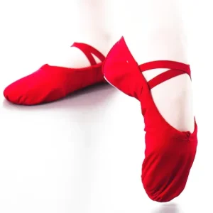 Girls Split Sole Canvas Ballet Shoes Red Color Flat Baby for Kids