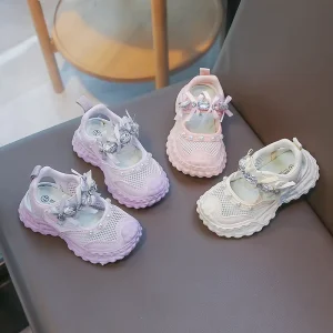 Girls Sport Sandals Summer New Fashion Non slip Causal Rhinestone Sandals Outdoor Soft Sole Microfiber Sandals Kids