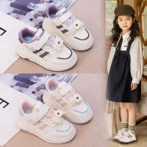 Girls Spring New Cartoon Cute White Children’s All match Toddler Shoes Boys Casual Sneakers Ankle Velcro Closure Rubber