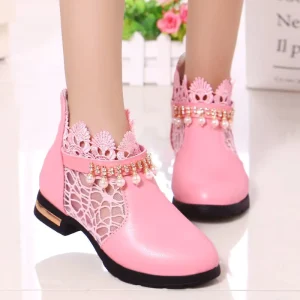 Girls Spring Princess Boots for Children Kids Ankle Boots Lace Pu Leather Beading Girls Pretty Casual Boots