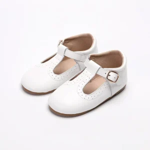 Girls Summer Ballet Flats Breathable Arch Support Anti Slippery White Leather Mary Jane Stylish Buckle Strap Closure Hard