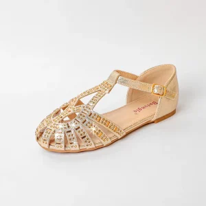 Girls Summer Cartoon Soft Hollow Outdoor Pearl Sandals Flat Casual Shoes