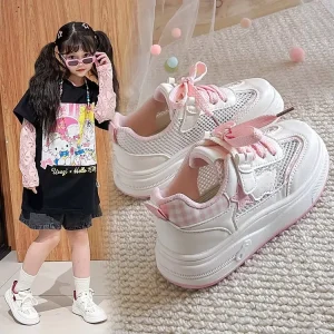 Girls’ Summer Mesh Sneakers Velcro Closure Color Blocking Casual & Skate Style for Older Kids & Students