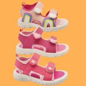 Girls Summer Open Toe Sandals Cute Hook & Loop Casual Kids Beach Shoes