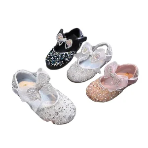 Girls Summer Princess Dance Shoes with Rhinestone Sequins Rubber Insole Slip-On Flat for Kids Performance