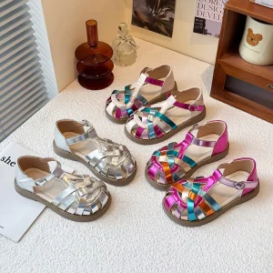 Girls’ Summer Sandals Soft-soled PU Beach Shoes Non-slip Princess Shoes Fashionable Casual Roman Sandals
