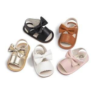 Girls’ Summer Sandals Toddler Shoes with Bow Decoration Hook & Loop Closure Breathable Durable Anti-Slip Soft Sole