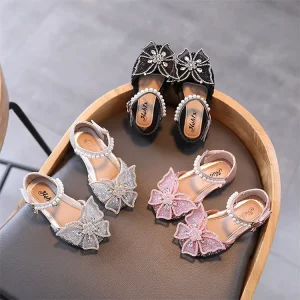 Girls Toddler Kids Shoes Fashion Baby Princess Shoes Sequins Rhinestone Bowknot Flat Heel Sandals