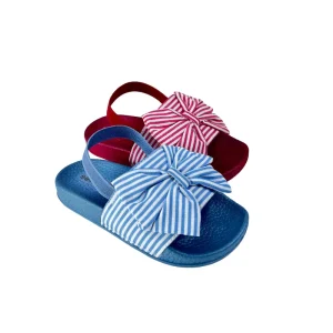 Girls Trendy Bow Design Light Comfortable Sandals Slip On Closure Breathable Fabric Upper with PVC Outsole