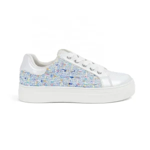 Girls Tweed Sneakers Kids Lace up Casual Shoes Side Zipper Low Top Children Cotton Lining