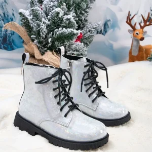 Girls’ Zip-Up Light Waterproof PU Leather Kids Snow Boots