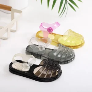 Girls and Boys Summer Jelly Sandals New Transparent Princess Platform Shoes with Hole Design for Beach Outings